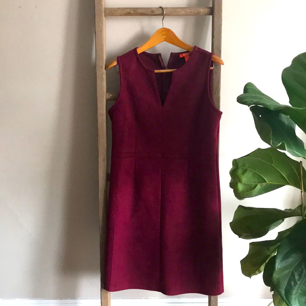 Burgundy Faux Suede Knee Length Dress